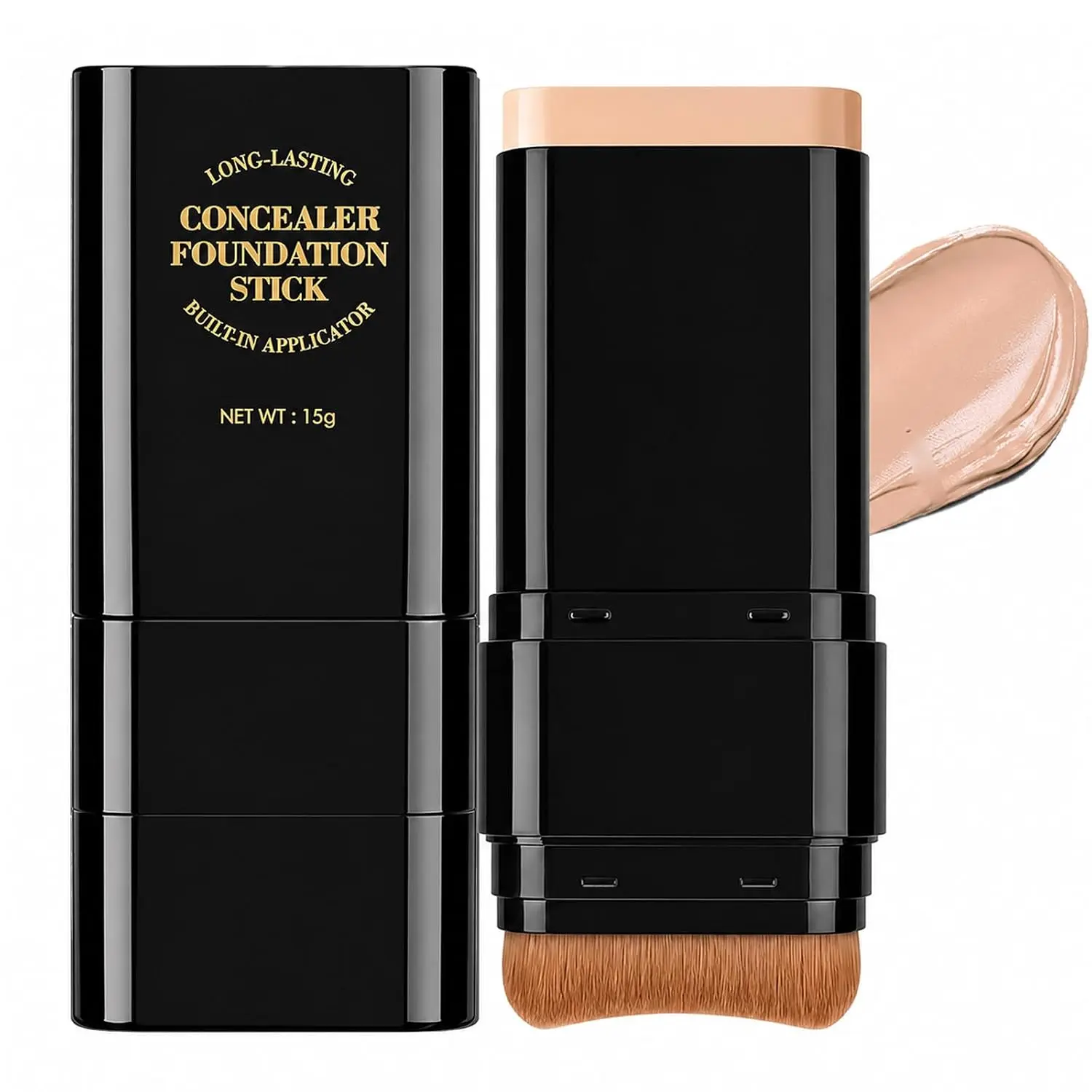 2 in 1 Dual-Ended Foundation Stick, Contour Concealer Stick with Brush | Waterproof Long-Lasting, Full Coverage Matte Finish Korean Style Face Makeup, Shade 02NATURAL