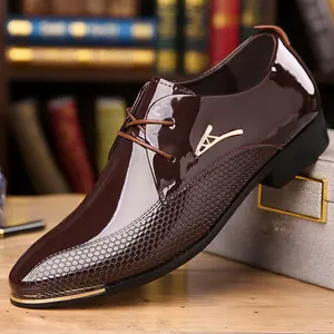 Glossy Business Casual Dress Shoes, Lace-Up Style, Wear-Resistant, Non-Slip, Comfortable Leather Shoes