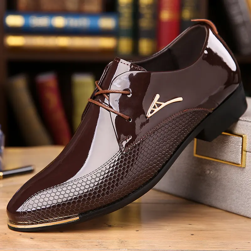 Men's Formal Glossy Leather Shoes - Lace-up, Wear-Resistant, Non-Slip, Comfortable, Closed-Toe Business Style Footwear for Office Work, Wardrobe Essential, Office Work Footwear, Classic Formal Shoes, Business Casual Shoes, Formal Dress Shoes