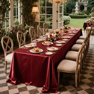 Wine Satin Rectangular Tablecloth, Silk Glossy Surface, Multi-Use for Weddings Parties Business Events, Holiday Decorations