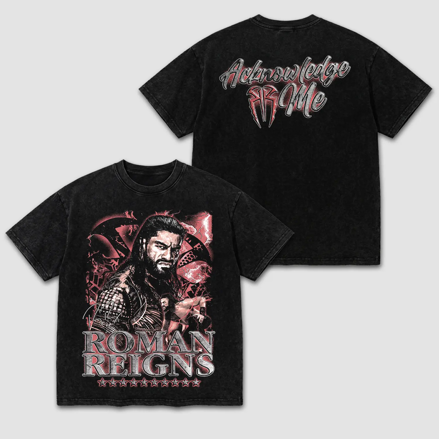Roman Reigns T-Shirt, Tribal Chief Acknowledge Me Vintage Graphic Shirt, SummerSlam 2026 Wrestling Fan Apparel, Oversized Washed Black Cotton Tee, Official Style Pro Wrestling Merchandise, Live Event Outfit Watch Party Merchandise Men Women