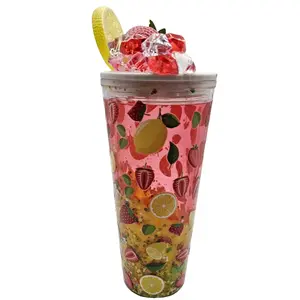 24oz Lava Lemonade Strawberry Snow Globe Tumbler with Fruit Design and Lemon Slice Lid