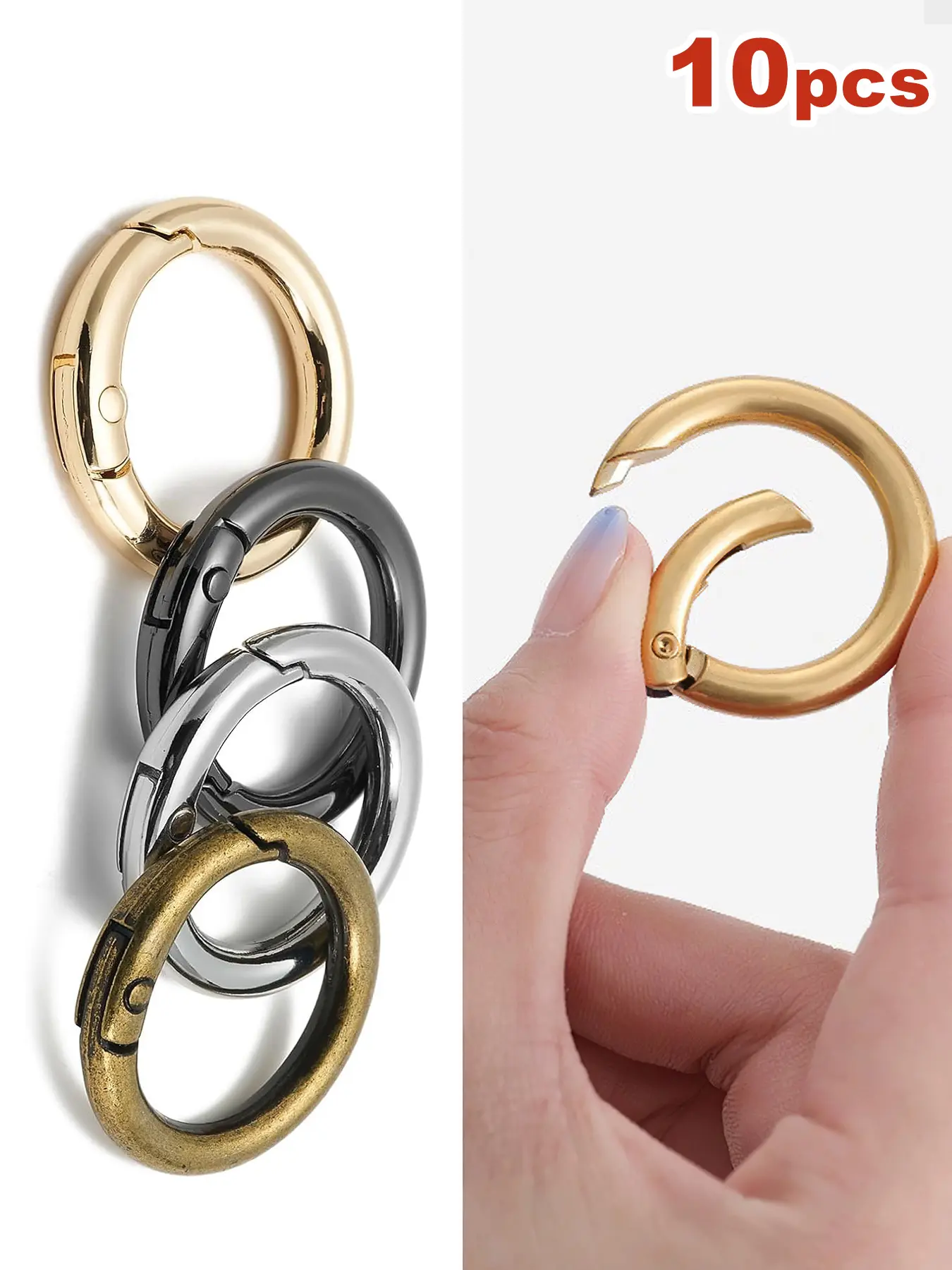 10pcs Spring O Ring Clips, Metal Round Spring Snap Keychain Rings for Keys, Crafts, Handbags, Bag Charms, Bag Accessories, Purse Accessories Outdoor Keychains Bags Hooks