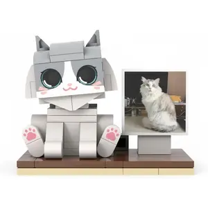JollyJubilant Sweet Couple Gift Full Body Customizable 3D Face 1 Cat with Polaroid Holder My Custom Brickfigure Granules with Polaroid Personalize Building Block Character