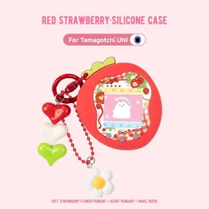 For Tamagotchi Uni Cute Apple/Strawberry Silicone Protective Case Kit with Soft Knob Cover With Panel Paper & Pendant