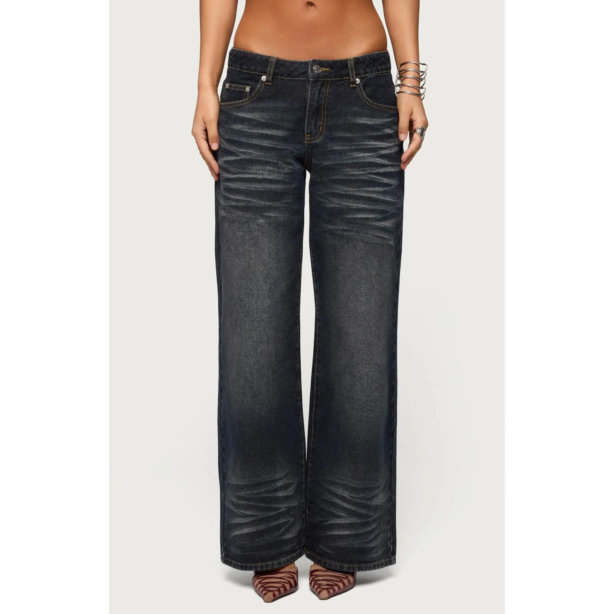 Edikted Women's Magda Acid Wash Low Rise Baggy Jeans