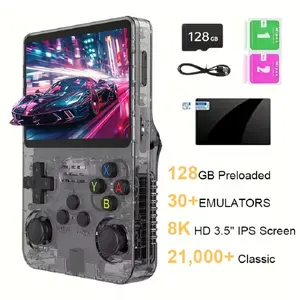 New R36S Handheld Gaming Console 128GB Storage Red Blue Three Colors 8K HD Screen 30+ Emulators 21000+ Games Perfect for Enthusiasts Men's Birthday Halloween Christmas Gift