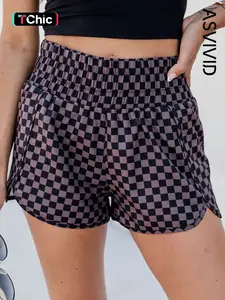Women's Casual Plaid High Waist Gym Shorts, Elastic Waist, Four Seasons Wear, Comfortable and Stylish, Perfect for Daily Wear, Elastic Waistband Shorts