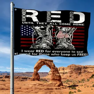 3x5 Ft RED Remember Everyone Deployed Flag, Distressed Military Boots American Flag, Heavy‑Duty Fade‑Resistant Polyester Flag for Veteran Support, Patriotic Display, Yard & Military‑Themed Decor