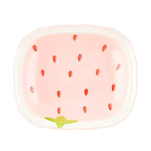 KAWASIMAYA Strawberry Series Rectangular Ceramic Wave Plate Cute 7.5 Inch Dinnerware