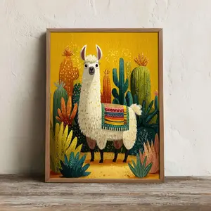 [UNFRAMED] Mexican Llama Print Poster, Boho Desert Wall Art