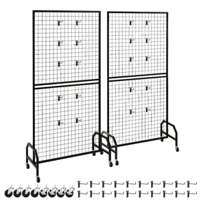 Wire Grid Wall Panels 2-Pack, 2.9x5.9ft Display Rack, Mobile Gridwall with Wheels & Hooks, Black Steel - Craft Show, Home Decor, Storage Default