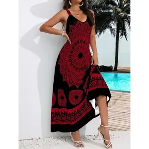 Plus size women's ethnic print dress, sleeveless bohemian style, suitable for summer vacation fashion, large casual wearRAIMENTRY