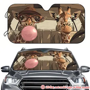Two giraffe car sunshades in 1pc car with 2D high-definition printing. The car sunshade effectively blocks sunlight and is suitable for decorating the front windshield of SUVs, trucks, and RVs
