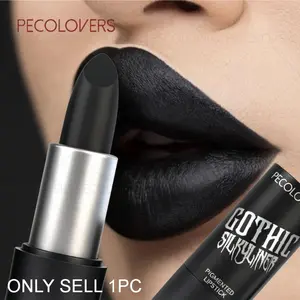1PC Black Cream Lip Stick, Dark Lipstick, Non-sticky, Long-lasting, Non-stick, Velvet Matte, Waterproof, High Quality, Easy to Apply and Color, Suitable for Music Festival Party Stage Performance Makeup