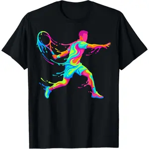 Women's tennis player Graphic T-Shirt - Short Sleeve Crew Neck Regular Fit Casual Wear | Soft & Breathable Fabric, Durable Print, Everyday Comfort, Machine Washable, abstract and colorful splash art dynamic tennis action