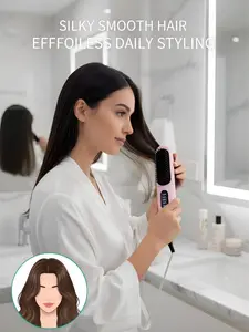 Ionic Hair Straightener Brush, Electric Straightening Comb for Frizz Control & Smooth Finish, Fast Heat Up, Adjustable Temperature, Anti-Scald Teeth, Lightweight Cordless Style, Perfect for Home, Travel & Salon Use