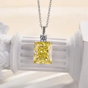 Effinny Radiant Cut 5.5ct Elegant Yellow Stone Pendant Necklace,5A Cubic Zirconia Necklace, Rhinestone Decorated Bling Cuban Link Chain, Trendy Jewelry Anniversary Ring for Women Outdoorfun