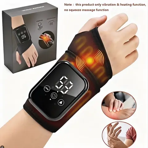 Cordless Heating & Vibrating Hand-Wrist Massager - Adjustable Soft Velvet Health Gift with 3 Vibration Types, 3 Hot Compress Levels, Palm & Back of Hand Heating, Smart Touchscreen UI, Breathing Mode, Detachable Wireless Controller for Pain Relief