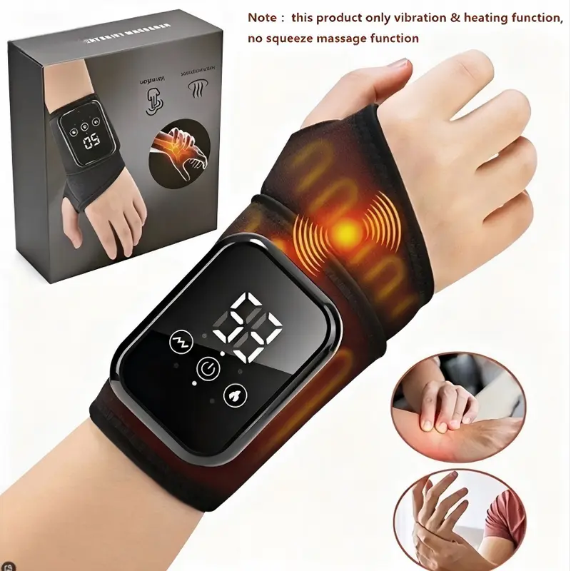 Cordless Heating & Vibrating Hand-Wrist Massager - Adjustable Soft Velvet Health Gift with 3 Vibration Types, 3 Hot Compress Levels, Palm & Back of Hand Heating, Smart Touchscreen UI, Breathing Mode, Detachable Wireless Controller for Pain Relief