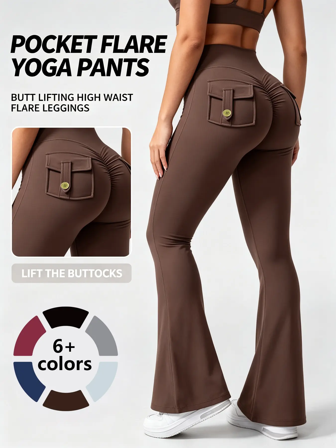 Workout Flare Leggings with Pockets Hidden Scrunch High Waisted Sportswear Cargo Gym Yoga No Front Seam Leggings Flared Joggers Fitness Outfit Camouflage Sports Pants Spring Statements High Waist Activewear for Fitness
