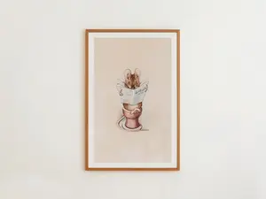 Reading Mouse Bathroom Art Print, Bathroom Wall Decor, Guest Bathroom Pink Vintage Style Poster Artwork Ornaments