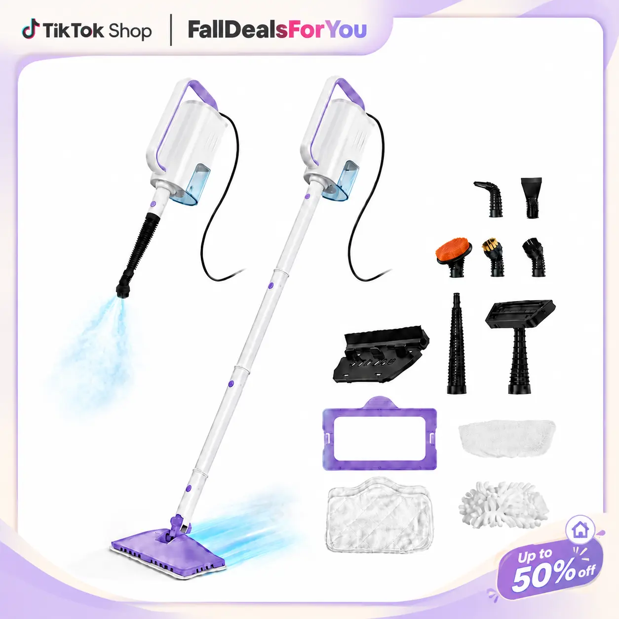 2026 New F1 12-in-1 Steam Mop Floor Cleaner with Detachable Handheld Steamer,15s Heat-up, Handheld Cleaning, Multi Surface Use, House Cleaner, Cleaning Supplies, Multi-Function Accessories Set, Handheld Steam Cleaning