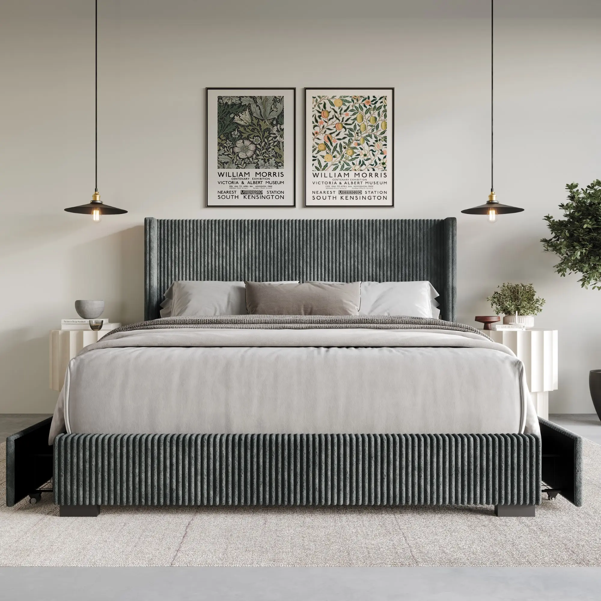Favorer Rochester Upholstered King Size Platform Bed Frame with Storage Underneath, Indoor Bedroom Furniture Design, King/Queen/Full Sizes (Full: 79.7"(l) x 57.7"(w) x 40.8"(h))