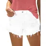 onlypuff Women's Basic High Waisted Ripped Jean Shorts - Soft Cotton, Distressed Cut, Above Knee, Pockets, Comfy Fit, Minimalist Casual Bottoms, Cold Wash Friendly