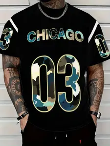 Chicago 3D Print Mesh Summer T-Shirt, Round Neck Classic Fashion Aesthetic Men's Tee, Menswear, Casual Sports Streetwear Top, Fitted Minimalist Style, All Seasons Wear