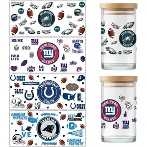 4 Sheet UV Dtf Cup Wraps for 16 Oz Glass Cups American Football Waterproof Rub on Transfers Stickers for Tumblers Cup Wood Furniture Car DIY Crafts Decor Wrap Decals (Ms07)