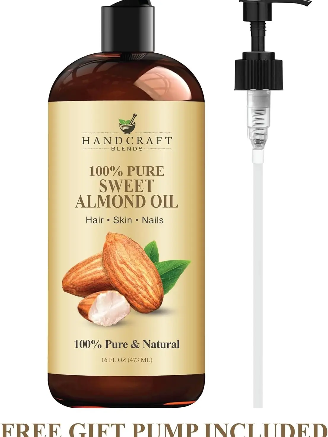 Sweet Almond Oil - 16 Fl Oz - 100% Pure and Natural - Premium Grade Carrier Oil for Skin and Hair - Hair and Body - Massage - Hexane-Free, Body Oils, Therapy
