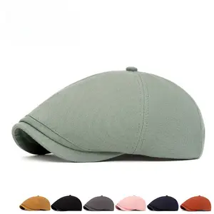 BIGWIG Thickened Fleece Lined Beret, Solid Color Octagonal Flat Top Hat, Artist Beret, Cotton Herringbone Flat Top Hat, British Newsboy Cap, Casual Top Hat, Retro Casual Dad Hat