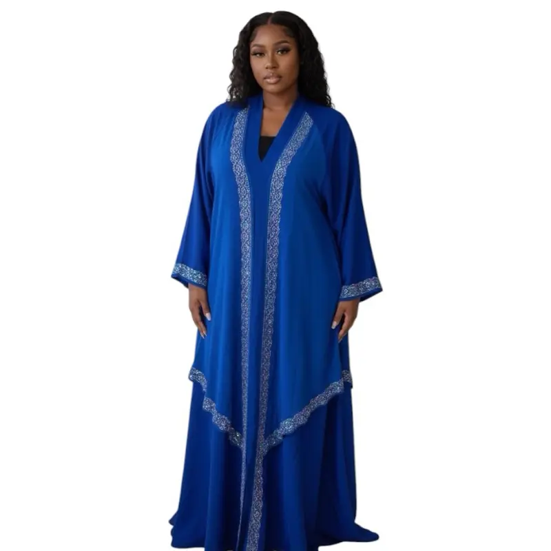 Women's Elegant Luna 3-Piece Rhinestone Abaya Set, Including Matching Hijab and Waist Belt