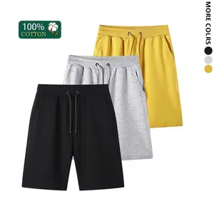 Men's 100% Cotton Casual Knee Length Sweat Shorts, Elastic Drawstring Waist Loose Fit Lounge Shorts with Side Pockets, Breathable Soft Solid Color Summer Workout Running Bermuda Shorts for Daily Home Outdoor Wear