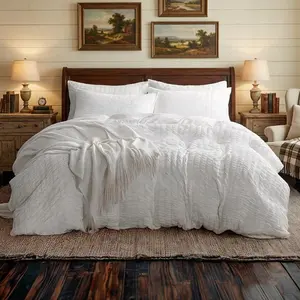 3 Pieces Seersucker Textured Bedding Set, Bubble Gauze Microfiber Comforter Cover Sets, Soft Breathable Cozy Fluffy Duvet Cover Sets with Zipper Closure Corner Ties, including 1 Duvet Cover & 2 Pillowcases,Perfect for Home Hotel Dormitory Bedroom Bed