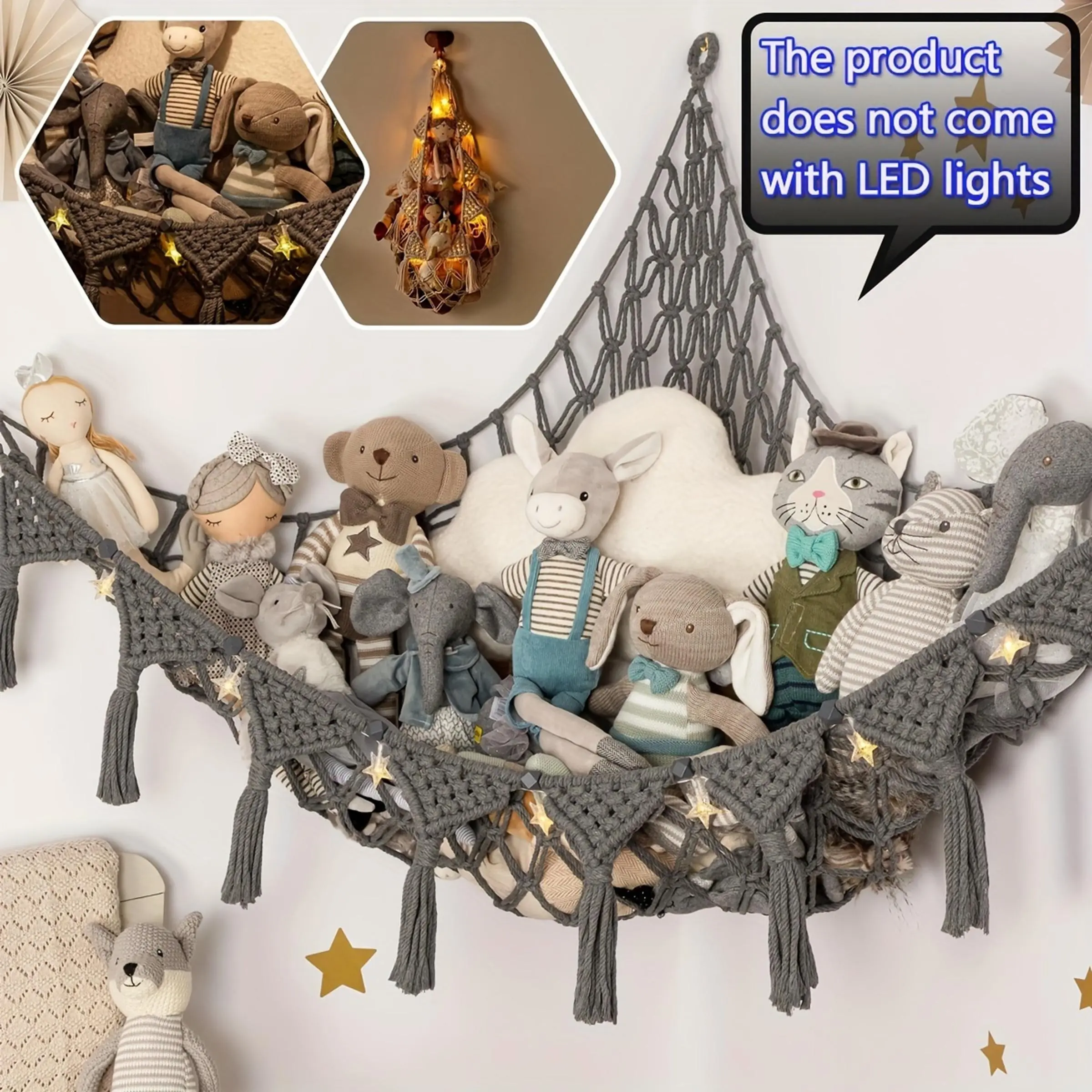 Boho Style Plush Animal Storage Net, 1 Count Hanging Plush Animal Storage Net, Hanging Decor for Home Bedroom Living Room, Home Decor, Organiser