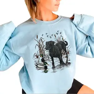 Vintage 90s Black Labrador Dog and Duck Nature Animal Lover Crewneck Sweatshirt  Cotton Fabric