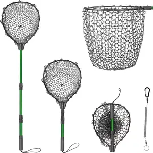 Rubber Fishing Net with Telescoping Handle - High Strength Landing Net for Fishing with Soft Rubber Netting, Two Sizes Options