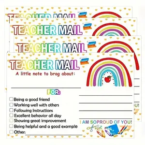 50 Sheets Rainbow Happy Mail Incentive Stickers Positive Reinforcement for Teachers & Parents, Classroom Behavior Rewards Postcards for Motivating Kids at Home