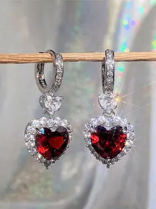 Fashion Heart Shaped Earrings Hoop Dangle Earrings with Synthetic Zirconia Inlay, Ear Jewelry for Party, Club, Elegant Fashion Accessories, Earrings for Women
