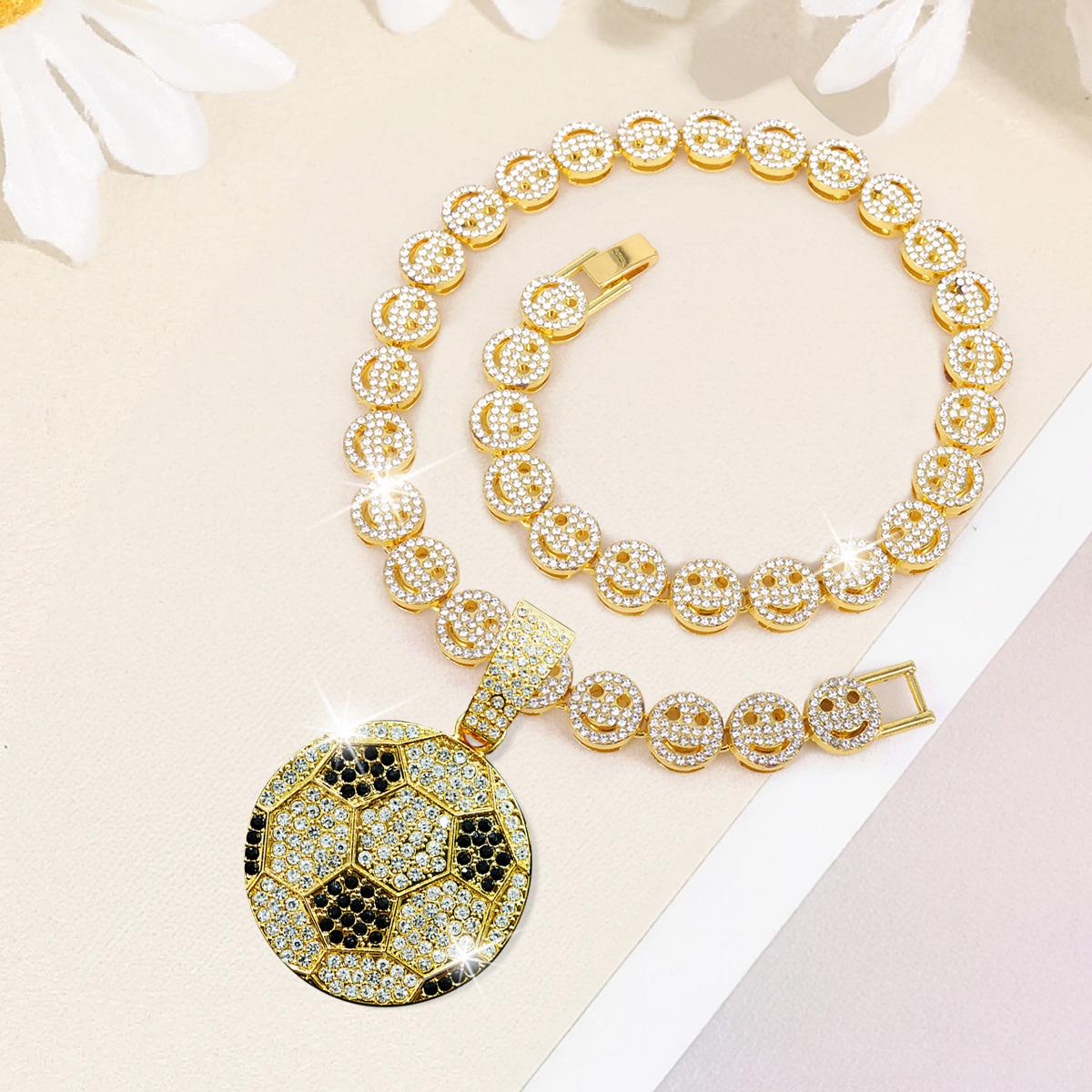 Silver Gold Smiley Face Bracelet & Football Pendant For Women And Men Smiley Choker Cute Jewelry Gift Preppy Accessories Ideal Jewelry for Football Sports Lovers