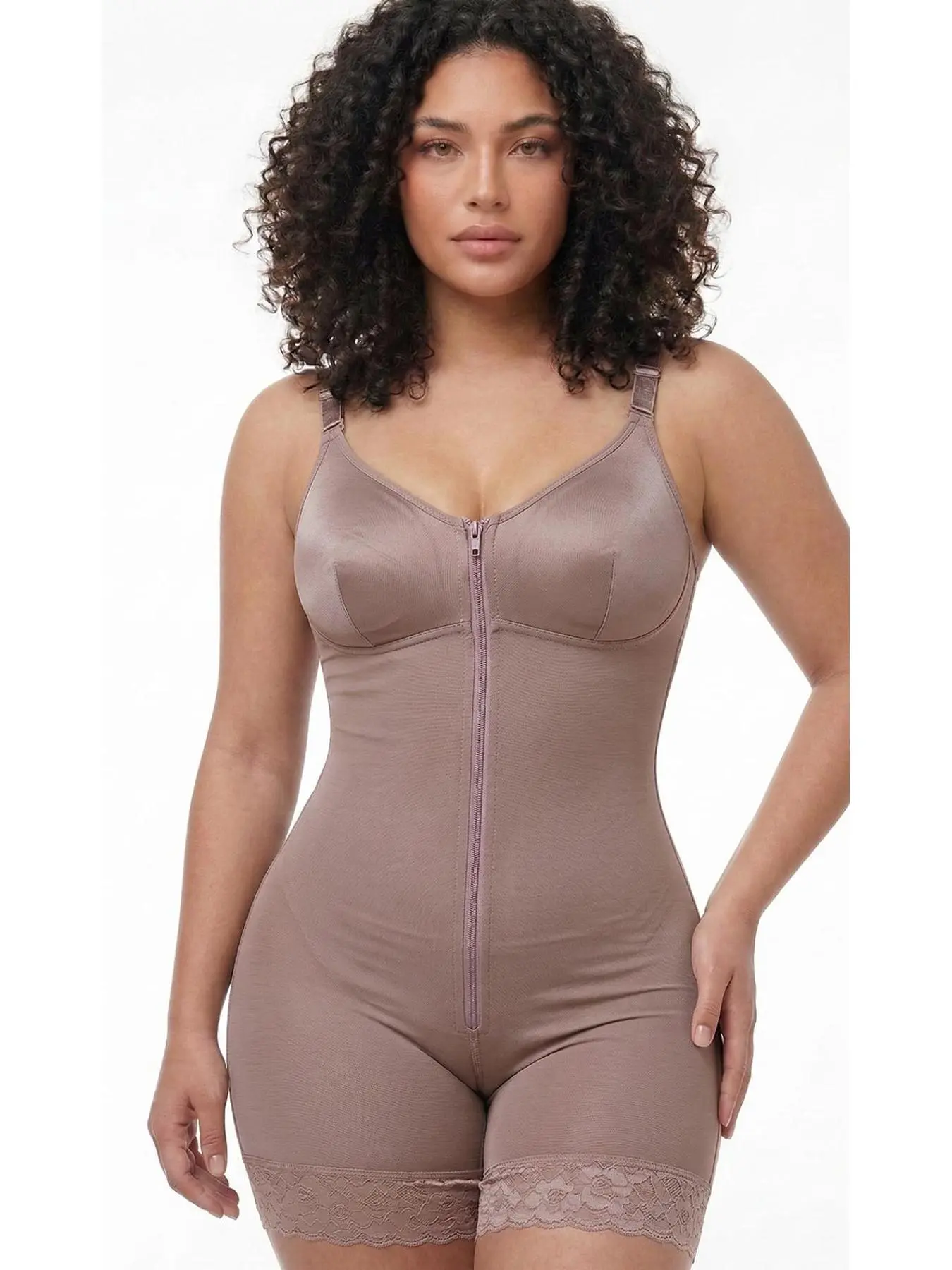 Versatile Daily Wear Body Shaper Lace Trim Tummy Control High Compressing Bodysuit Adjustable Straps