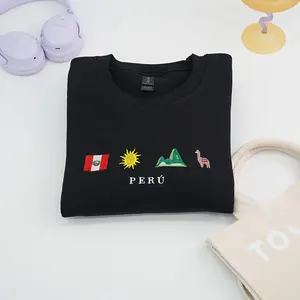 Peru Embroidered Sweatshirt, Machu Picchu Llama Crewneck,  Peruvian Flag Sweater,  Travel Gift for Peru Lovers