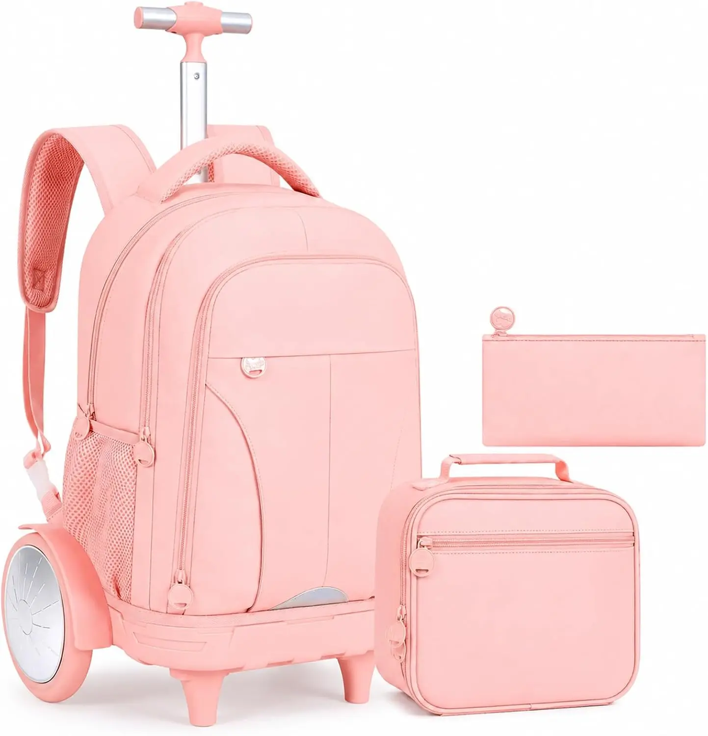 Large Wheels & Quiet Glide | Women & Girls Roller Backpack - Water-Resistant Wheeled Bag with Lunch Box for Office, Travel & College - Pink