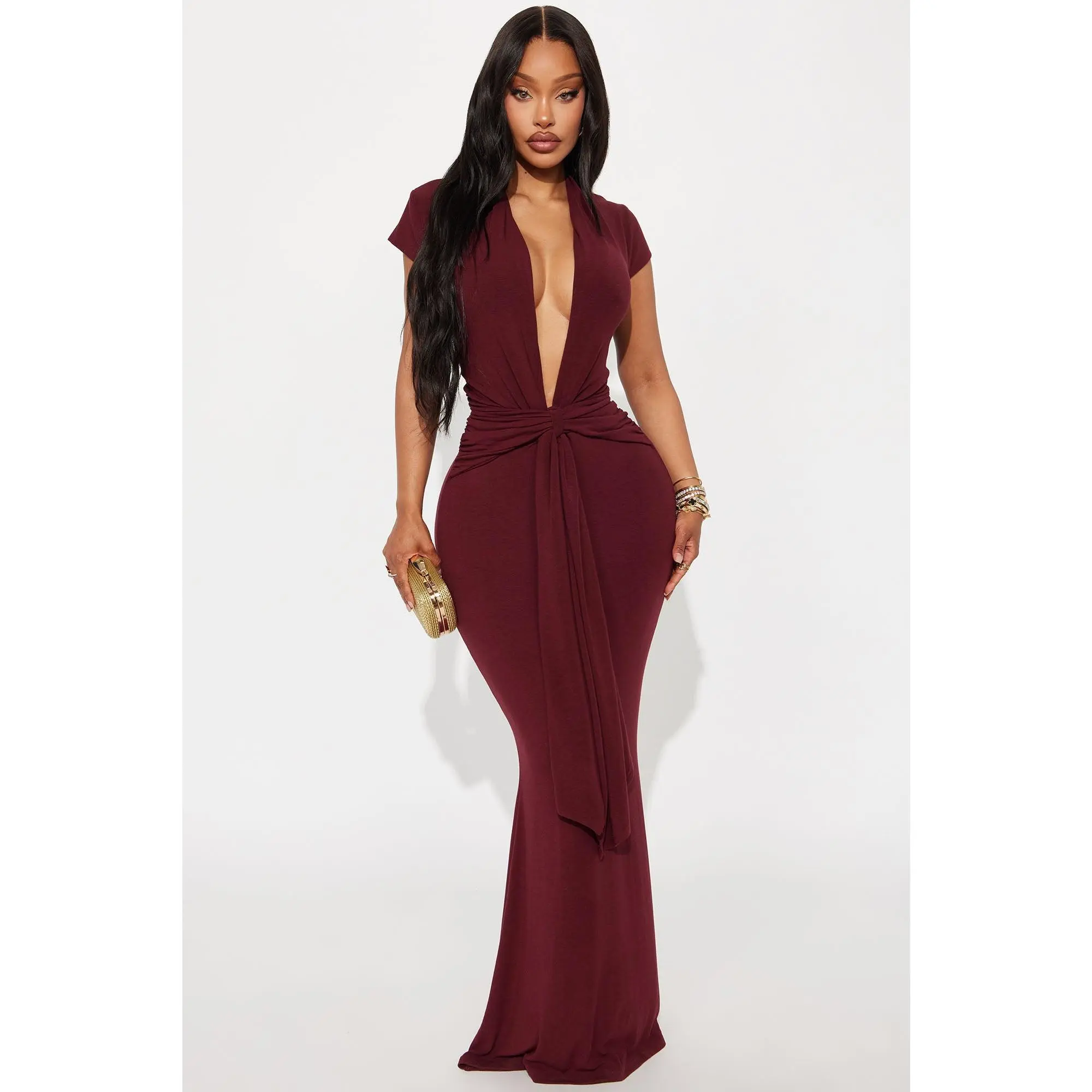 Vividly Sharp Maxi Dress - Burgundy