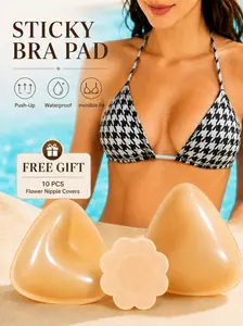 Sticky Push Up Bra Pads, Double Sided Adhesive Bra Inserts,Triangle Shaped Push Up Bra Inserts,Waterproof Reusable No Show Silicone Pads with 10 Pcs Nipple Covers
