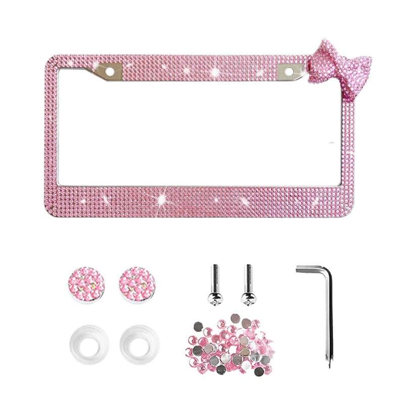 Upgrade Your Car's Look with a White Shiny Bow Tie License Plate Frame! Luxury Sparkling License Plate Frame - Black Frame with Red Bow Design, Crystal Rhinestones, Durable Shell, Easy Installation, Perfect Accessory for Women Drivers Unique customization