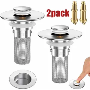2-Pack Pop Up Sink Drain Stopper Hair Catcher, Universal 1.06–1.50in Anti-Clog Drain Filter, Premium Thick Copper Chrome Bathroom Sink Plug Strainer Easy Install Pipe Clog Prevention