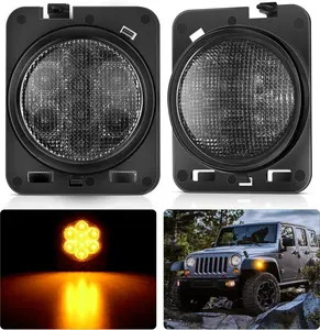 Nilight 8LED Smoked Lens Amber Front Fender Side Marker Light - IP67 Waterproof Turn Signal & Clearance Light with 8led illumination, JK Compatibility for 2007-2017 Wrangler JK JKU